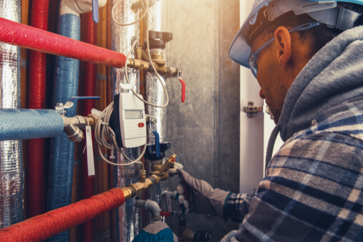Pipes being assessed for repair.